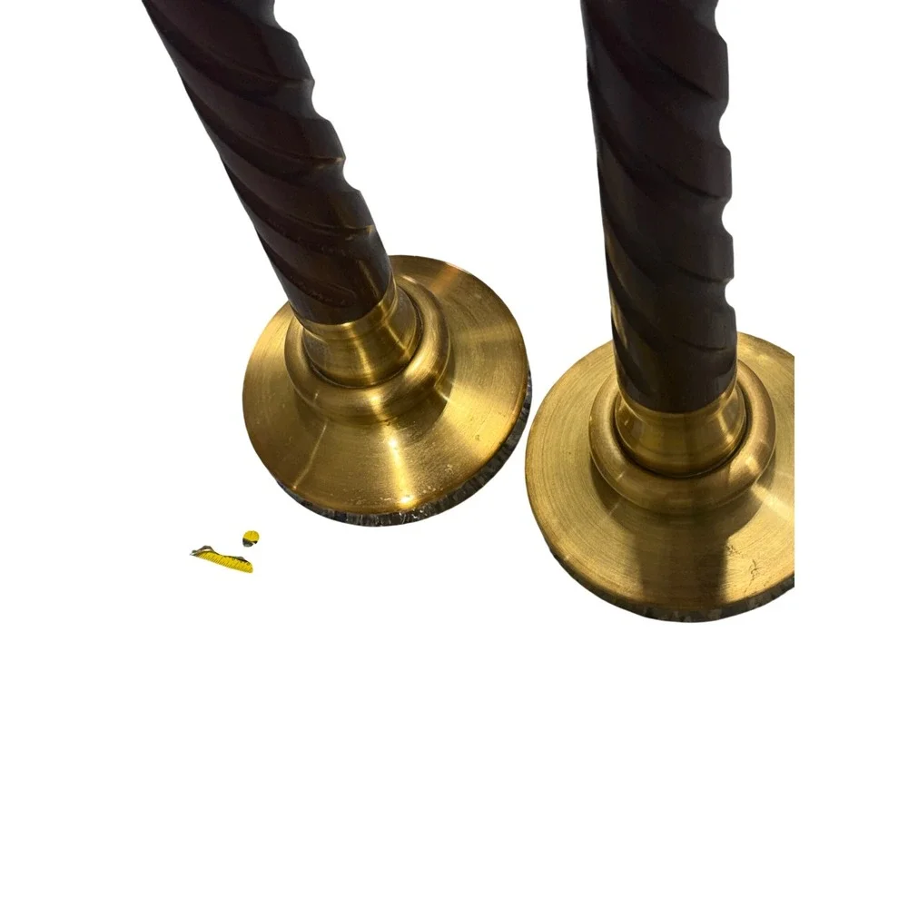 Vintage Brass and Barley Twist Wood Taper Candlestick Holders Pair 9 Inch